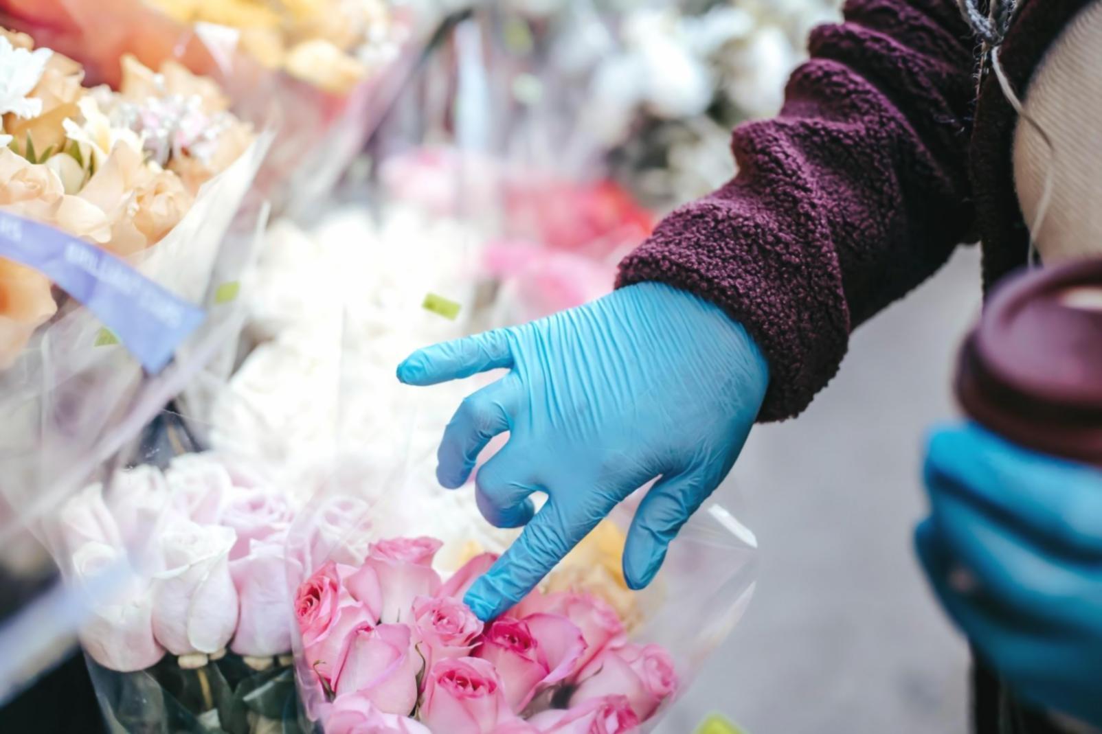 Close-up of floral arrangement technique demonstration
